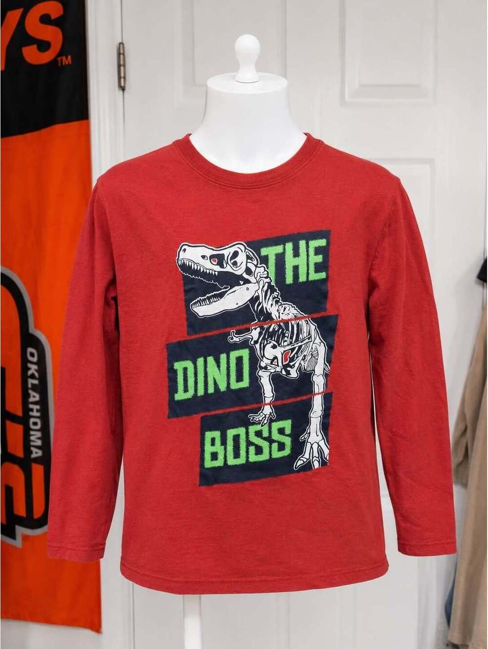 The Place Boys' Long Sleeve Red Dino Boss Graphic T-Shirt Size 10/12